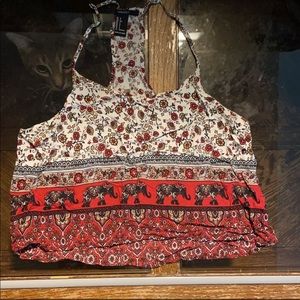 Elephant and floral print crop top